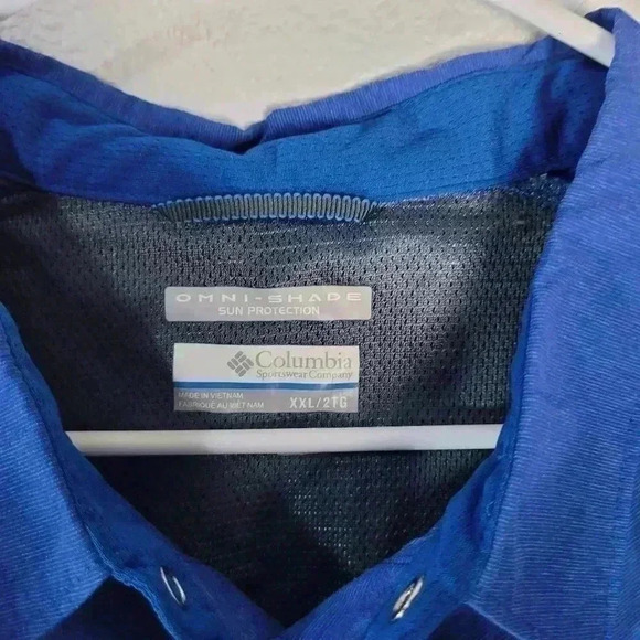 Columbia Omni Shade Mens Shirt Blue XXL Fishing Short Sleeve Snap Vented - Picture 4 of 6